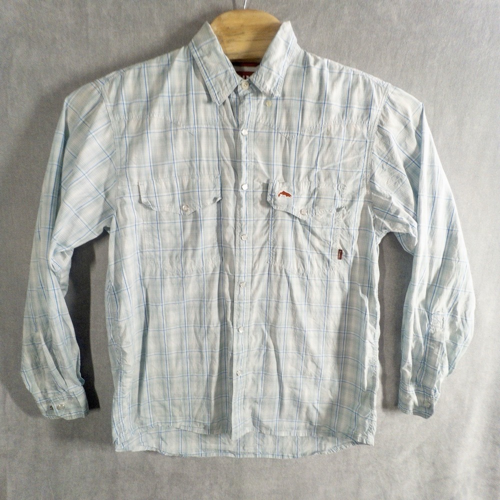 Simms Fishing Button Up 100% Cotton Shirt Mens Medium Gorpcore Lake Outdoors